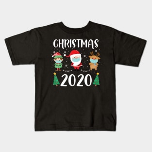 Santa Wearing Mask Elf Reindeer Quarantine Christmas 2020 Family Group Kids T-Shirt